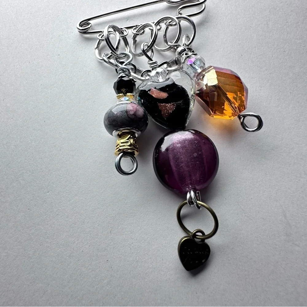 Brooch | Hand Crafted | Glass Beaded |  Pin Artisan Multicolor Wire-Wrapped OOAK
